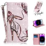 For iPhone 14 Pro 3D Colored Horizontal Flip Leather Phone Case(Butterfly High-heeled)