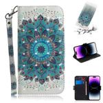 For iPhone 14 Pro Max 3D Colored Horizontal Flip Leather Phone Case (Peacock Wreath)