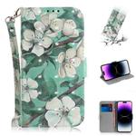 For iPhone 14 Pro Max 3D Colored Horizontal Flip Leather Phone Case (Watercolor Flower)