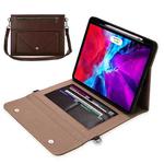 3-fold Zipper Leather Tablet Case Crossbody Pocket Bag For iPad Pro 12.9 2018 / 2020 / 2021(Coffee)
