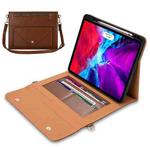 3-fold Zipper Leather Tablet Case Crossbody Pocket Bag For iPad Pro 12.9 2018 / 2020 / 2021(Brown)