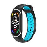 For Xiaomi Mi Band 7 Two-color Silicone Watch Band(White Border + Black+Blue)