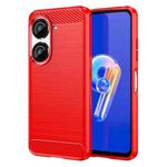 For Asus Zenfone 9 Brushed Texture Carbon Fiber TPU Case(Red)