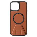 For iPhone 13 Pro Max MagSafe Magnetic Holder Leather Back Phone Case (Brown)