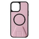 For iPhone 13 Pro Max MagSafe Magnetic Holder Leather Back Phone Case (Pink)