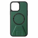 For iPhone 12 Pro MagSafe Magnetic Holder Leather Back Phone Case(Green)