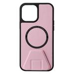 For iPhone 12 Pro MagSafe Magnetic Holder Leather Back Phone Case(Pink)