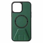 For iPhone 11 Pro Max MagSafe Magnetic Holder Leather Back Phone Case (Green)