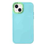 For iPhone 14 Color Contrast Lens Frame TPU Phone Case (Lake Blue+Green)