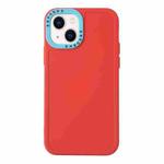 For iPhone 14 Color Contrast Lens Frame TPU Phone Case (Red+Sky Blue)