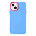 For iPhone 14 Color Contrast Lens Frame TPU Phone Case (Sky Blue+Rose Red)