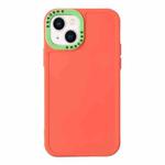 For iPhone 14 Color Contrast Lens Frame TPU Phone Case (Orange+Green)