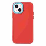 For iPhone 14 Plus Color Contrast Lens Frame TPU Phone Case (Red+Sky Blue)