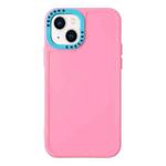 For iPhone 14 Plus Color Contrast Lens Frame TPU Phone Case (Pink+Sky Blue)