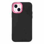 For iPhone 14 Plus Color Contrast Lens Frame TPU Phone Case (Black+Rose Red)