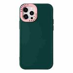 For iPhone 14 Pro Color Contrast Lens Frame TPU Phone Case(Dark Green+Light Pink)