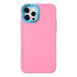 For iPhone 14 Pro Color Contrast Lens Frame TPU Phone Case(Pink+Sky Blue)