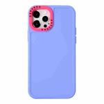 For iPhone 14 Pro Color Contrast Lens Frame TPU Phone Case(Purple+Rose Red)