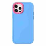 For iPhone 14 Pro Color Contrast Lens Frame TPU Phone Case(Sky Blue+Rose Red)