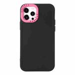 For iPhone 14 Pro Color Contrast Lens Frame TPU Phone Case(Black+Rose Red)
