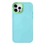 For iPhone 14 Pro Max Color Contrast Lens Frame TPU Phone Case (Lake Blue+Green)