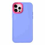 For iPhone 14 Pro Max Color Contrast Lens Frame TPU Phone Case (Purple+Rose Red)