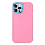 For iPhone 13 Pro Color Contrast Lens Frame TPU Phone Case (Pink+Sky Blue)