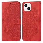 For iPhone 14 Mandala Embossed Flip Leather Phone Case (Red)