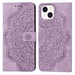 For iPhone 14 Plus Mandala Embossed Flip Leather Phone Case (Purple)