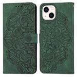 For iPhone 14 Plus Mandala Embossed Flip Leather Phone Case (Green)