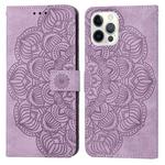 For iPhone 14 Pro Mandala Embossed Flip Leather Phone Case(Purple)