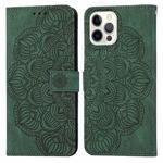 For iPhone 14 Pro Mandala Embossed Flip Leather Phone Case(Green)