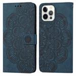 For iPhone 14 Pro Mandala Embossed Flip Leather Phone Case(Blue)