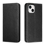 For iPhone 14 Carbon Fiber Texture Magnetic Flip Leather Phone Case (Black)