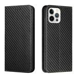 For iPhone 14 Pro Max Carbon Fiber Texture Magnetic Flip Leather Phone Case (Black)