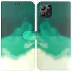 For Infinix Hot 11 2022 Watercolor Pattern Horizontal Flip Leather Phone Case(Cyan Green)