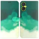 For Tecno Spark 9 Pro Watercolor Pattern Horizontal Flip Leather Phone Case(Cyan Green)