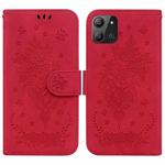 For Infinix Hot 11 2022 Butterfly Rose Embossed Leather Phone Case(Red)