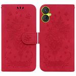 For Tecno Spark 9 Pro Butterfly Rose Embossed Leather Phone Case(Red)