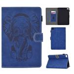 For iPad mini 1/2/3/4/5 Embossed Elephant Pattern Horizontal Flip PU Leather Case with Sleep Function & Magnetic Buckle & Bracket and Card Slot(Blue)