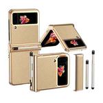 For Samsung Galaxy Z Flip4 Litchi Texture Leather Hinged Electroplated Phone Case with Pen(Gold)