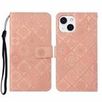 For iPhone 14 Ethnic Style Embossed Pattern Leather Phone Case (Pink)