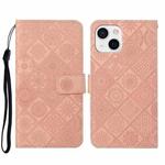 For iPhone 14 Plus Ethnic Style Embossed Pattern Leather Phone Case (Pink)