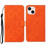 For iPhone 14 Plus Ethnic Style Embossed Pattern Leather Phone Case (Orange)