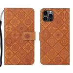 For iPhone 14 Pro Max Ethnic Style Embossed Pattern Leather Phone Case (Brown)