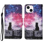 For iPhone 14 3D Colored Drawing Flip Leather Phone Case (Star Cat)