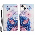 For iPhone 14 3D Colored Drawing Flip Leather Phone Case (Purple butterfly)