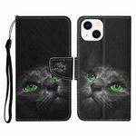 For iPhone 14 Plus 3D Colored Drawing Flip Leather Phone Case (Black Cat)