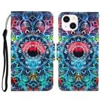 For iPhone 14 Plus 3D Colored Drawing Flip Leather Phone Case (Mandala)