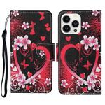 For iPhone 14 Pro 3D Colored Drawing Flip Leather Phone Case(Red Heart)